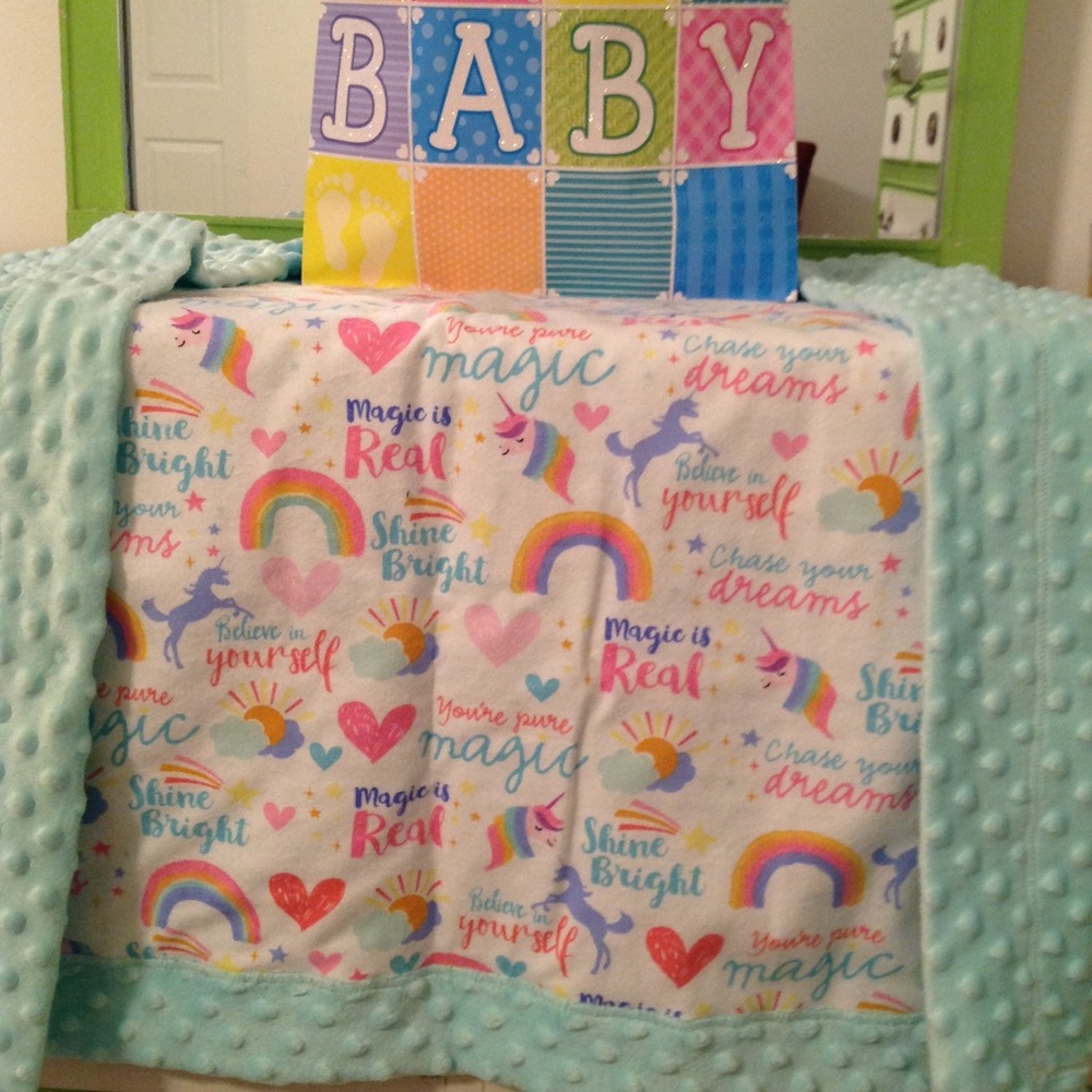Minky  Baby Blanket Unicorns & Rainbows
